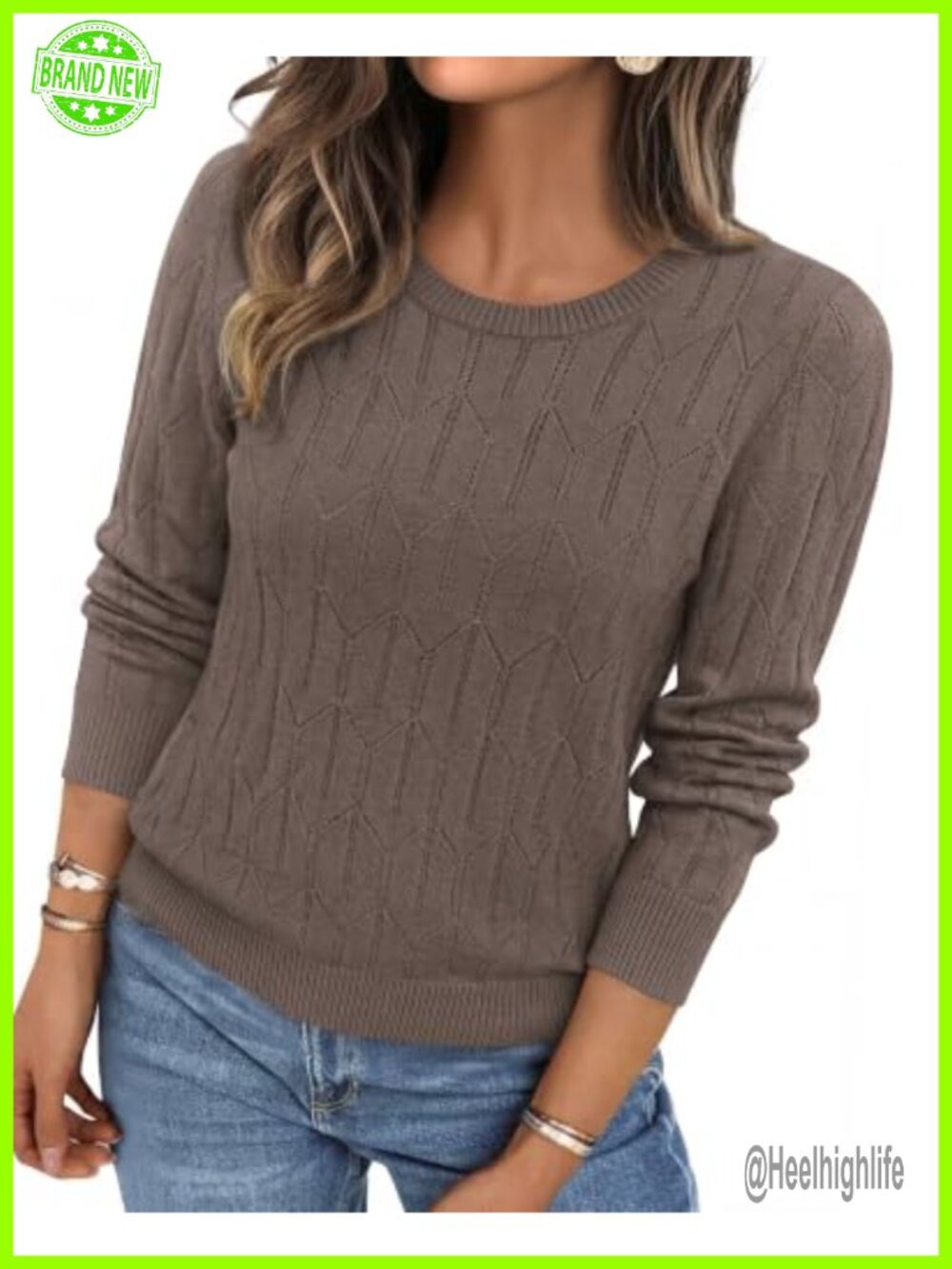 Womens Crewneck Long Sleeve Pullover Sweater Lightweight Knit Work Top